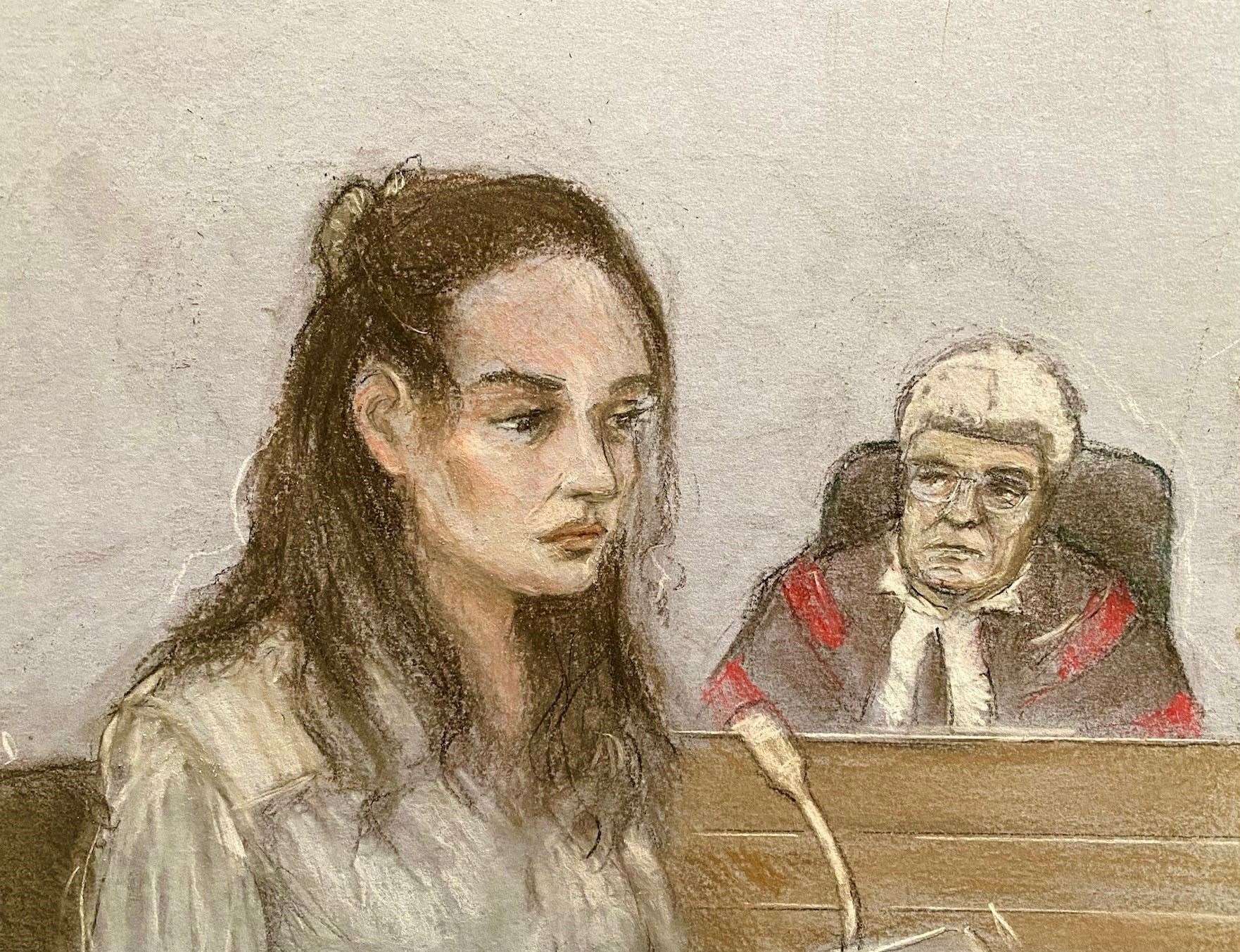 Court artist sketch by Elizabeth Cook of Constance Marten appearing at the Old Bailey (Elizabeth Cook/PA)