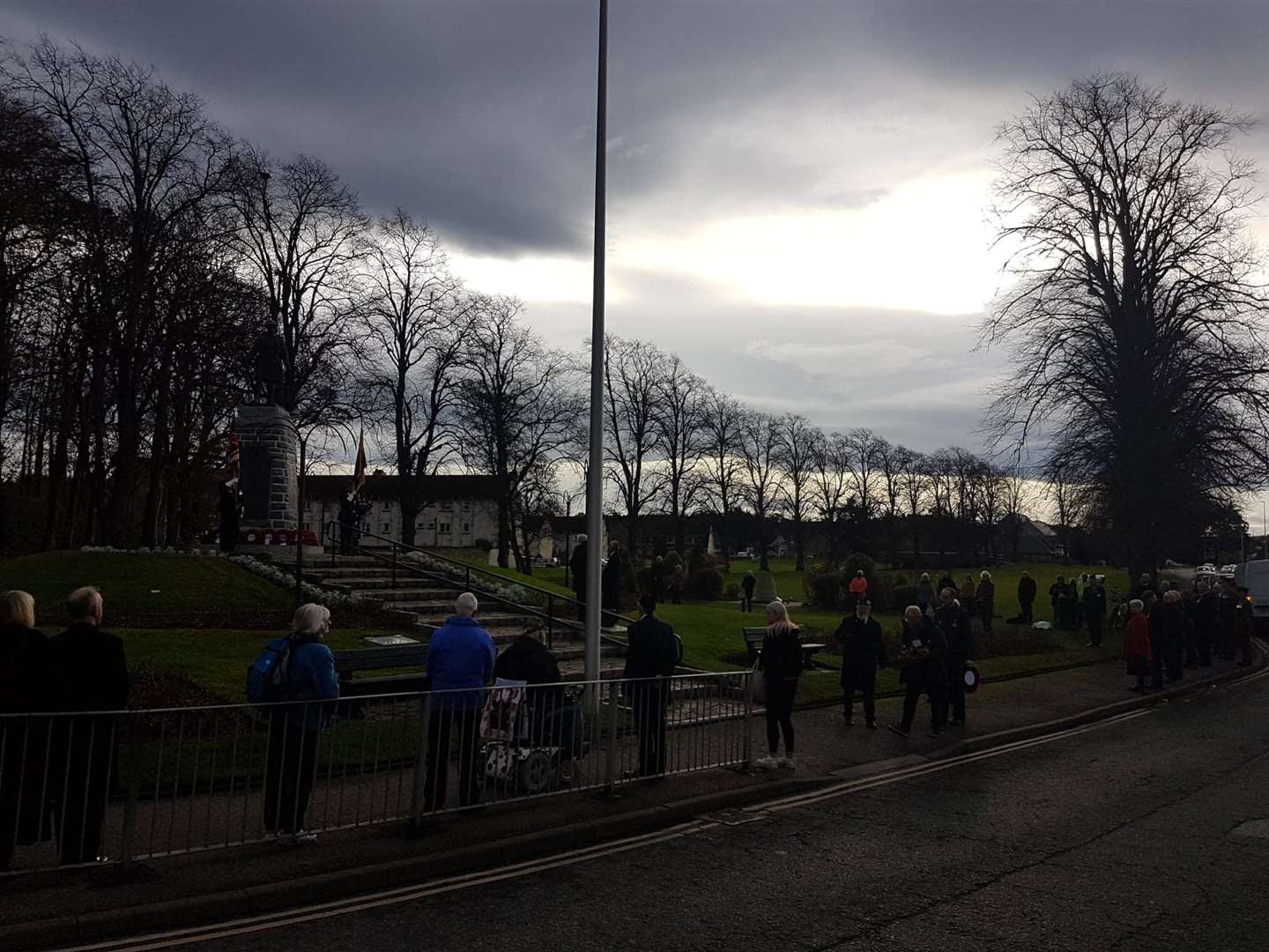 Social distancing at the Forres Remembrance service today (Wednesday).