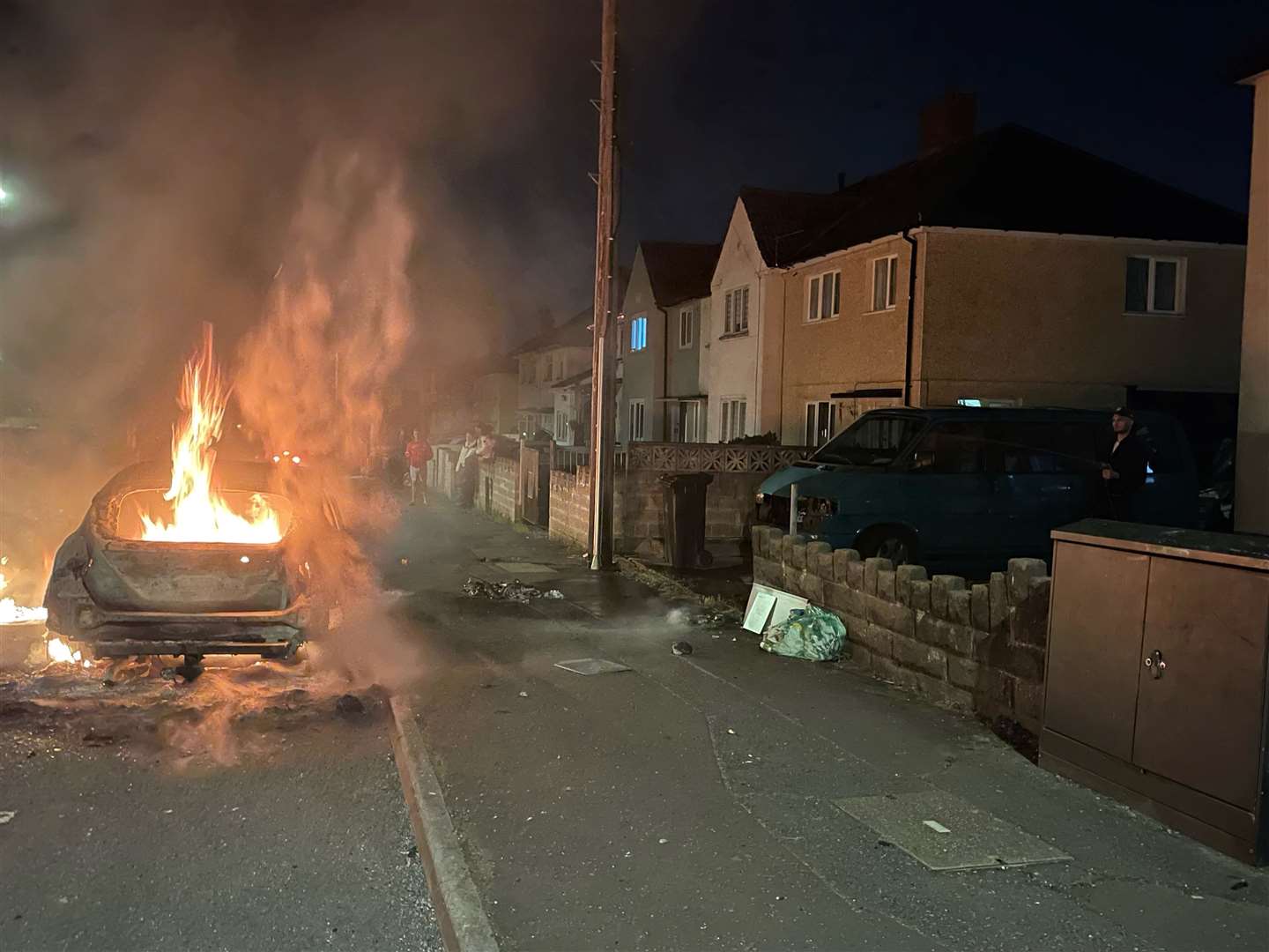 The Ford Focus car of Jane Palmer set alight on Highmead Road, Ely (Bronwen Weatherby/PA)