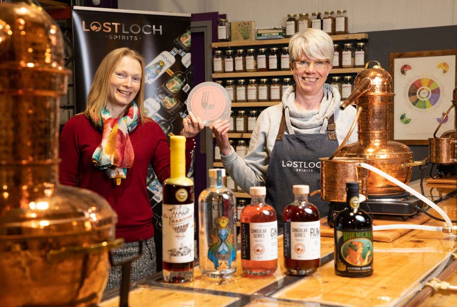 Rachel Gambro, Food Tourism Ambassador for Aberdeenshire and awards judge and Jan Leatham, Tourism and Hospitality Manager at Lost Loch, the 2020 winner of the Best Food and Drink Tourism Experience. Picture: Karen Murray, First Pix.