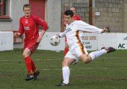 Kyle Scott in his away kit who scored the only goal in the Brora v Cans match at the weekend
