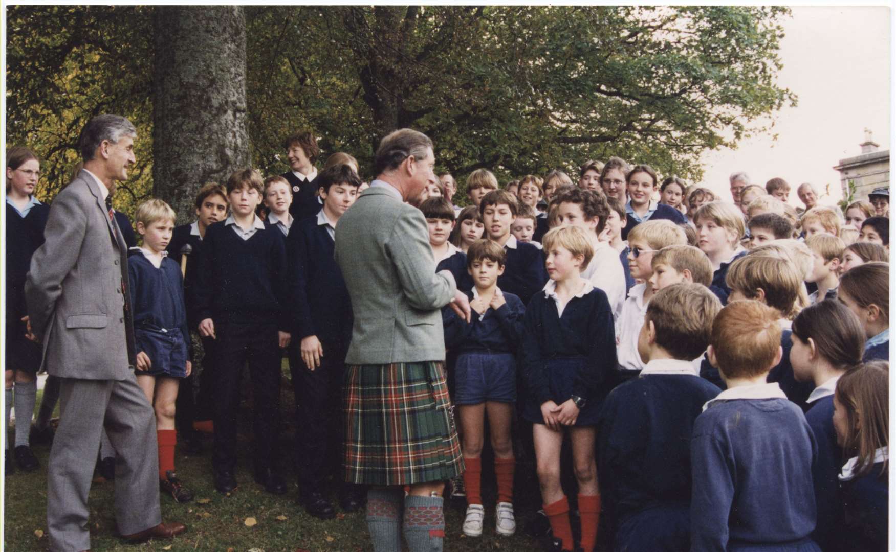 Prince Charles in 1999 at Aberlour House, the junior school of Gordonstoun School in Duffus.