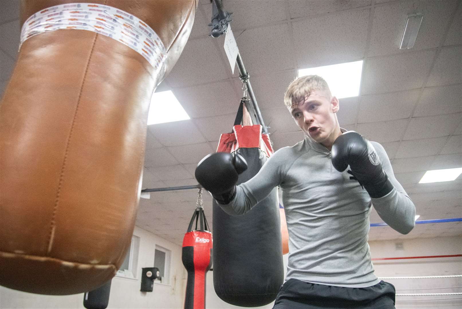 Fraser Wilkinson in training ahead of his Scottish Super Welterweight title match at the Elgin Town Hall this weekend against Corey McCulloch. ..Picture: Daniel Forsyth..