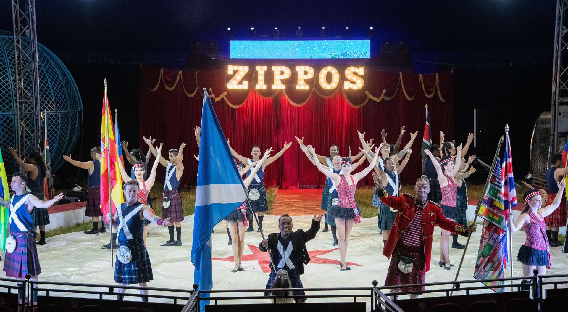 The cast of Zippos Circus will celebrate the fact they are touring Scotland at the end of their show. Picture: Daniel Forsyth