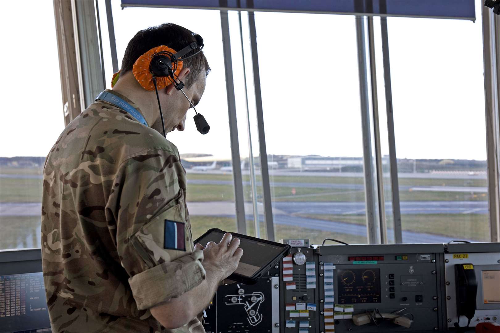 An operator using the new Robin radar system at RAF Lossiemouth.