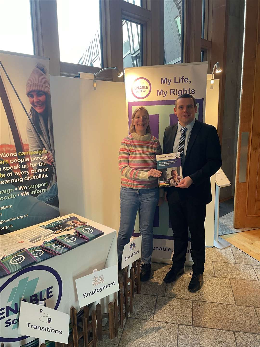 Douglas Ross MP meets Heather Gilchrist from Enable in the Scottish Parliament.