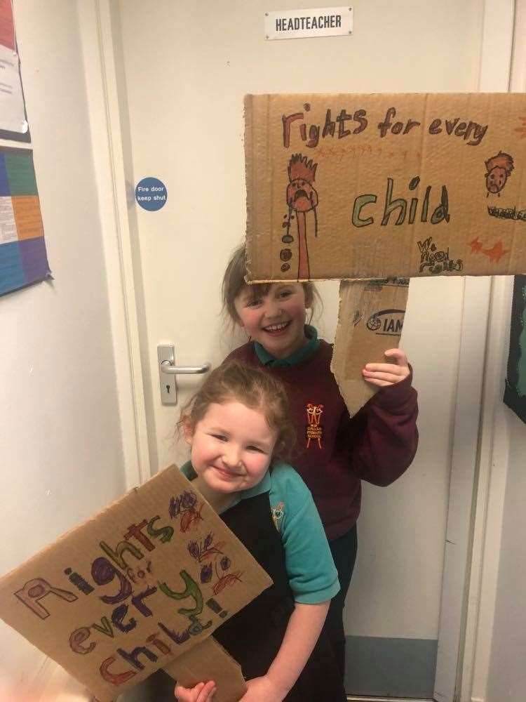 Tilly Gibson (6) and Rose Owen (8) making their point clear.