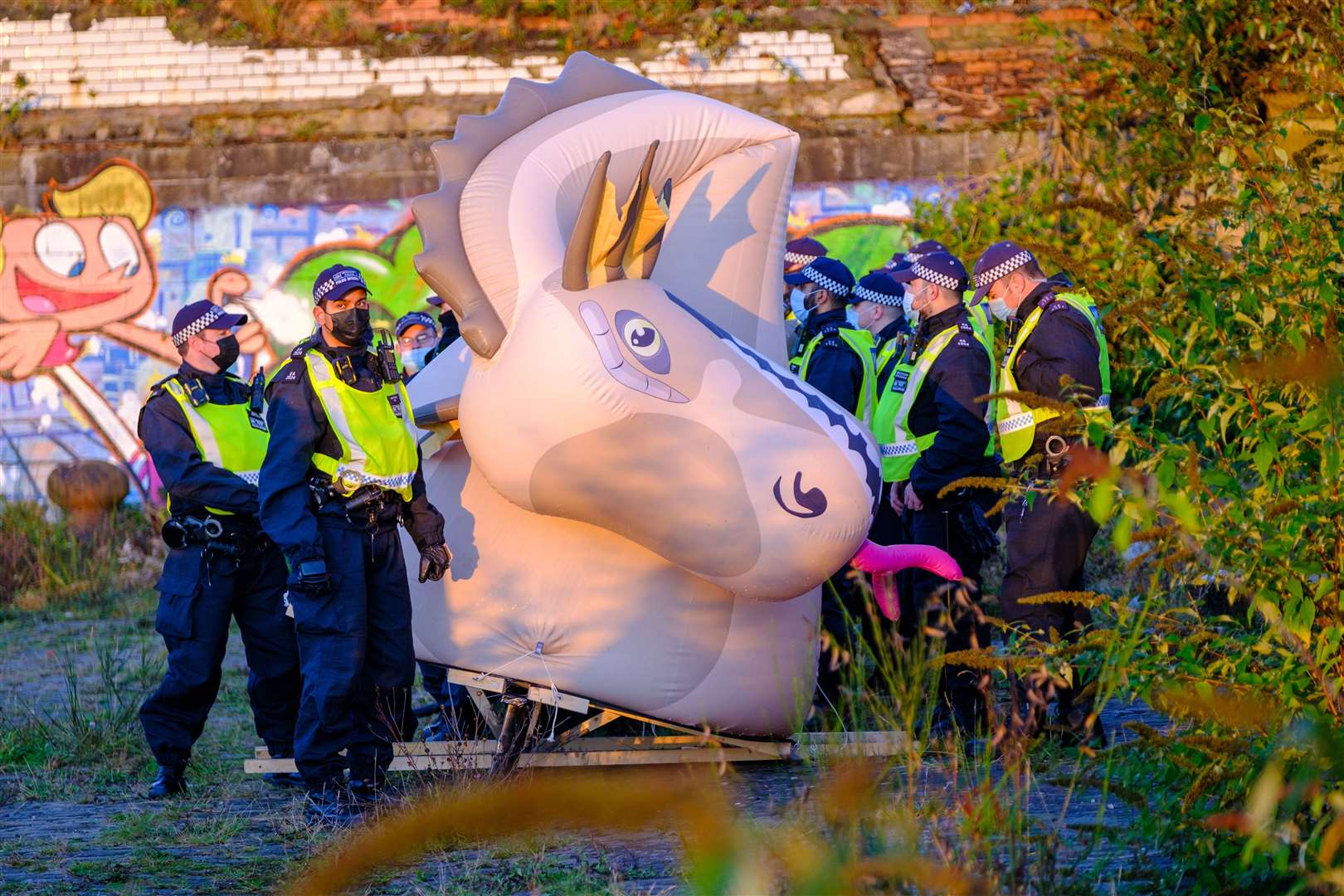 But before the inflatable could be put in the water, it was seized by police for breaching maritime restrictions put in place for the duration of the conference (Jess Hurd/PA)