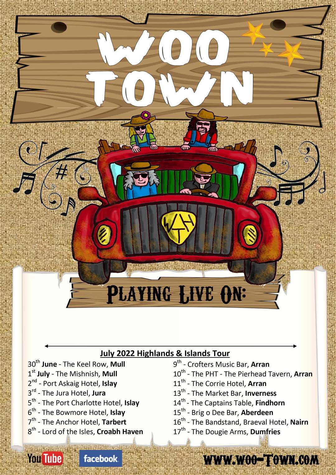The Woo Town Hillbillies will play at The Captain's Table in Findhorn as part of their latest tour.