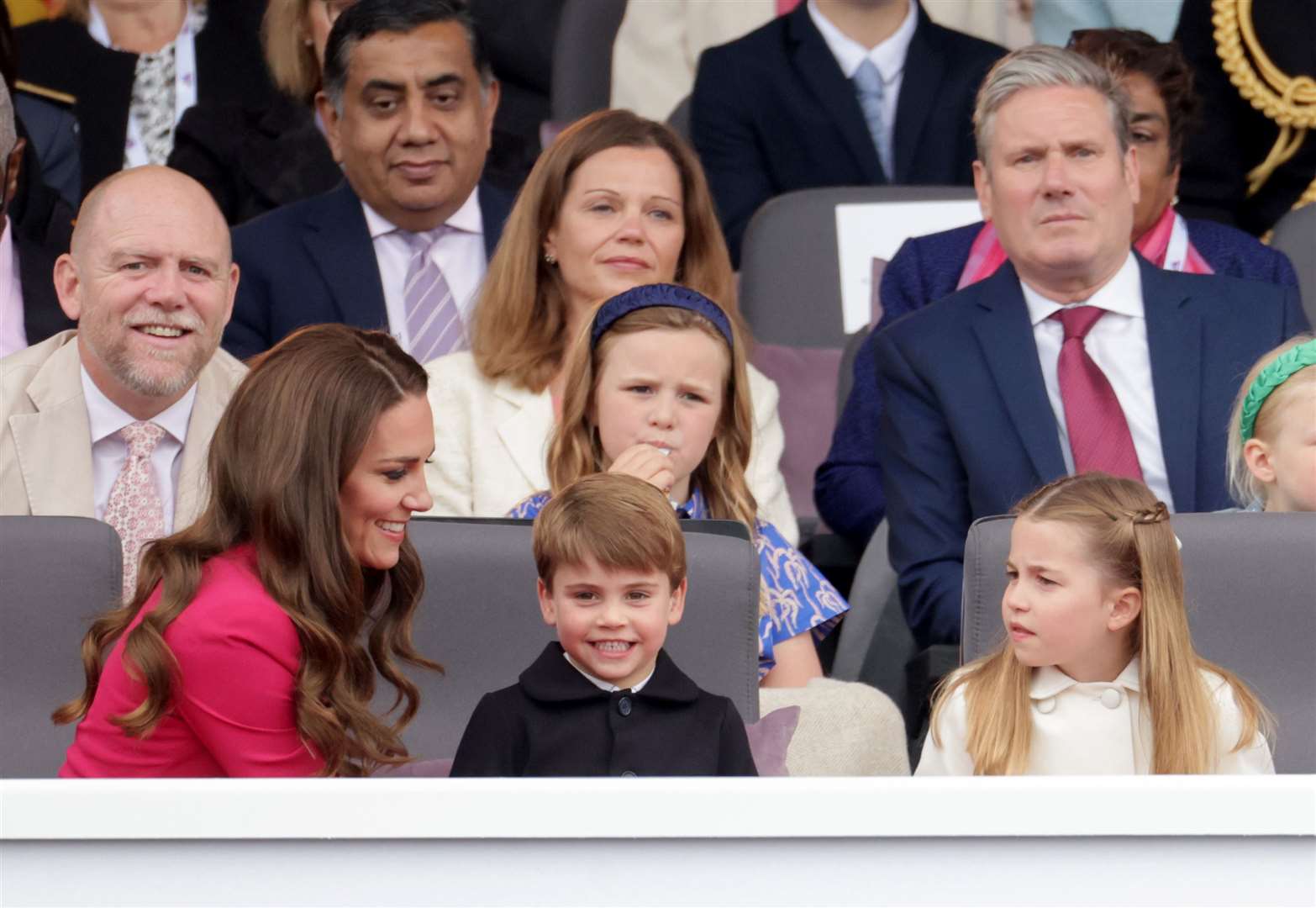 The Duchess of Cambridge with Prince Louis, Princess Charlotte in the front row of the royal box. Chris Jackson/PA