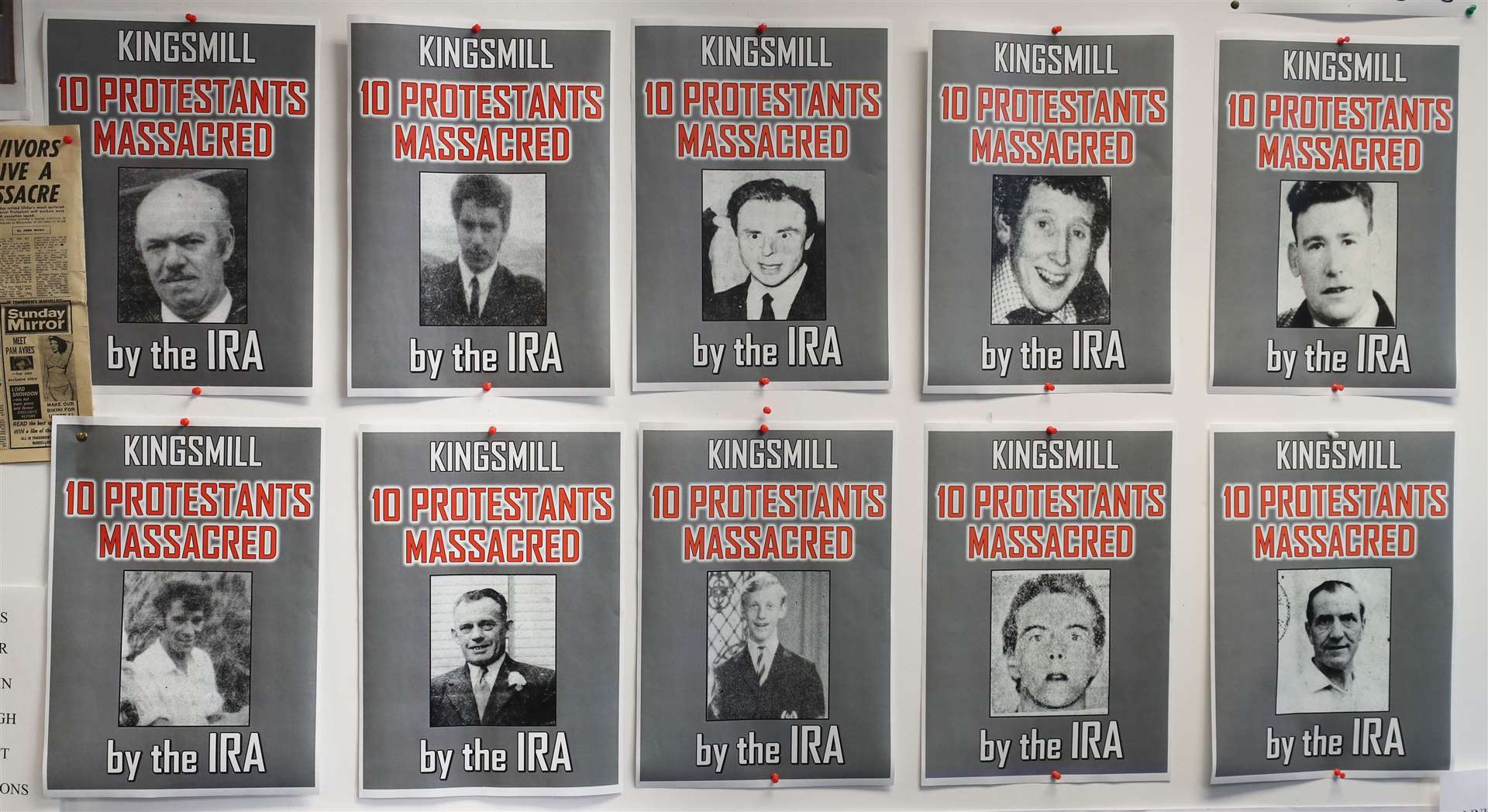 Posters of the 10 Protestant workmen killed in the Kingsmill massacre in 1976 (Niall Carson/PA)