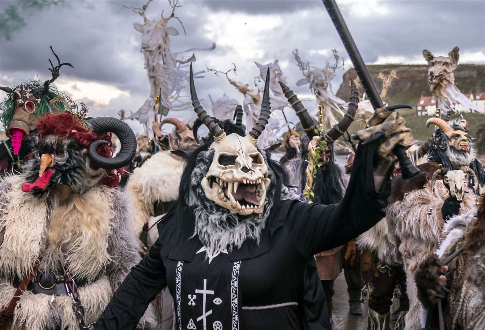 Whitby was the scene of a Krampus Run, which celebrates the Krampus, a horned creature from European folklore who accompanies Saint Nicholas on his rounds every December (Danny Lawson/PA)