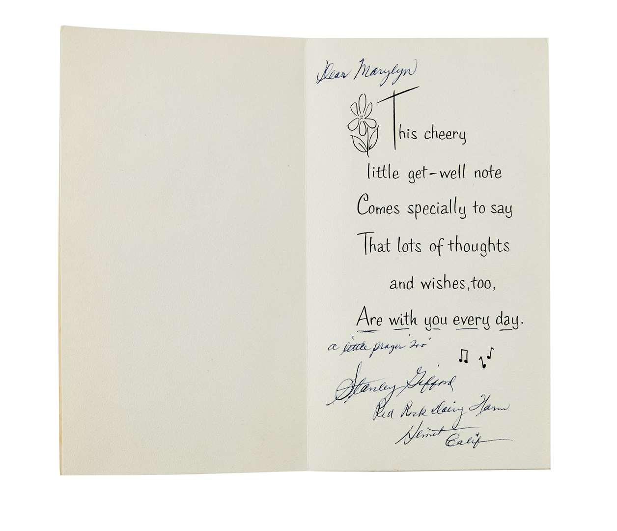 The card comes from Monroe’s personal archive and was sent by her father Stanley Gifford (Julien’s Auctions/PA)