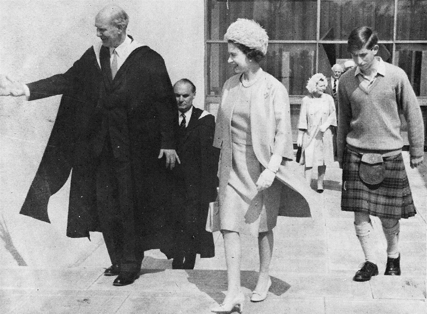 Robert Chew, who set to retire as Gordonstoun's headmaster at the end of the term, showed the Queen around the school's new sports centre.