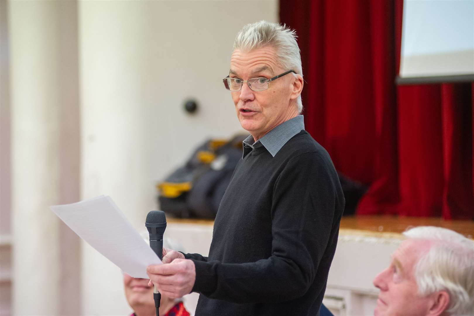 Leanchoil Trust chairman Graham Hilditch at public meeting in Forres Town Hall last February to discuss the future of the town's hospital.