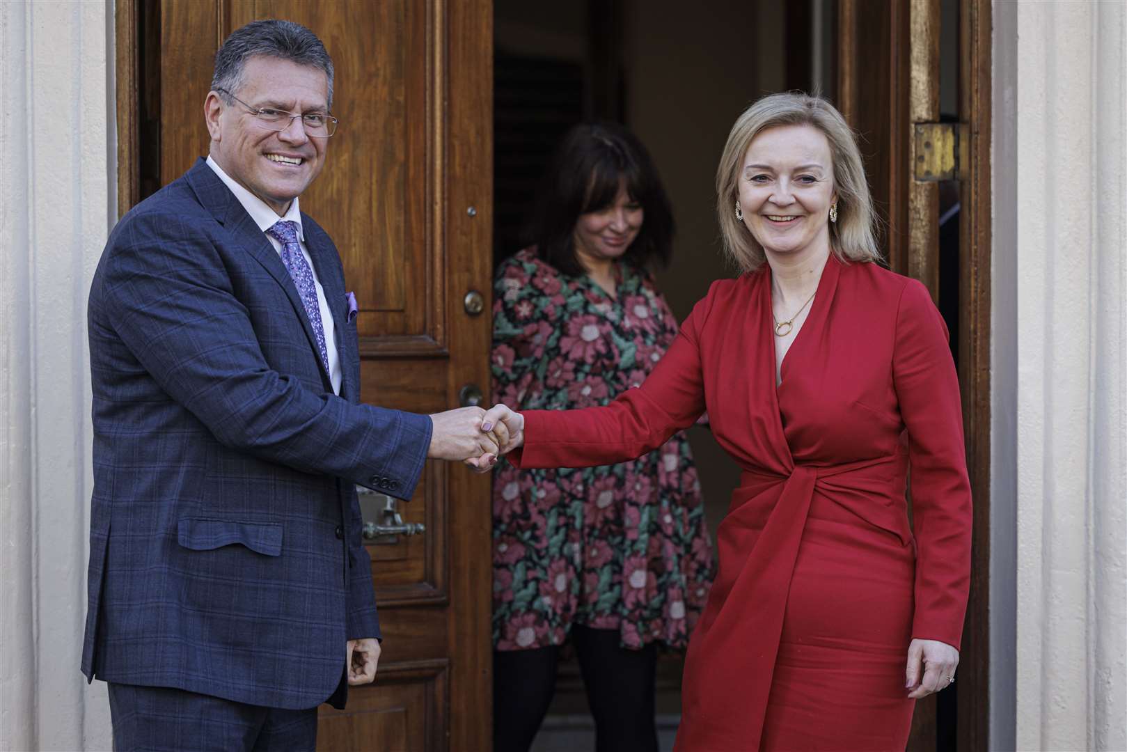 European Commission vice-president Maros Sefcovic, pictured with Foreign Secretary Liz Truss, has called for more political will from London to find a joint solution to problems caused by the protocol (Rob Pinney/PA)