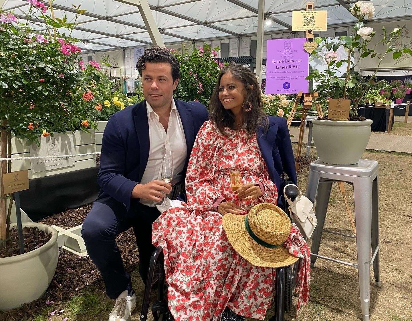 Dame Deborah James, with her husband Sebastian Bowen, during a private tour at the Chelsea Flower Show (The Harkness Rose Company/PA)