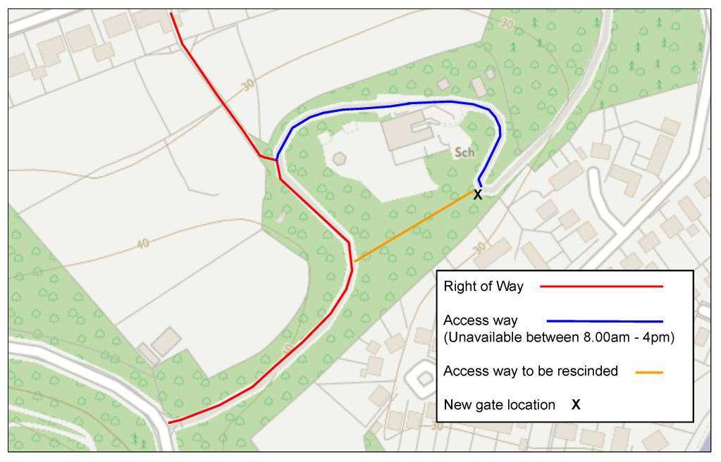 A map showing the route access around Drumduan School. ClovensideRoad is at the bottom left and Drumduan estate is on the right.