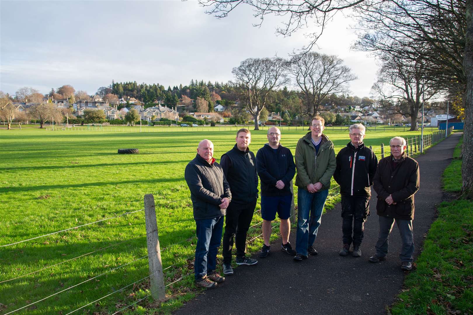 Trustees Dave McCartney, Robert Mackinnon, Tommy Smith, Alan Whiteside, David MacKintosh and James Anderson are members of the group proposing a 3G pitch for Forres. Picture: Daniel Forsyth..