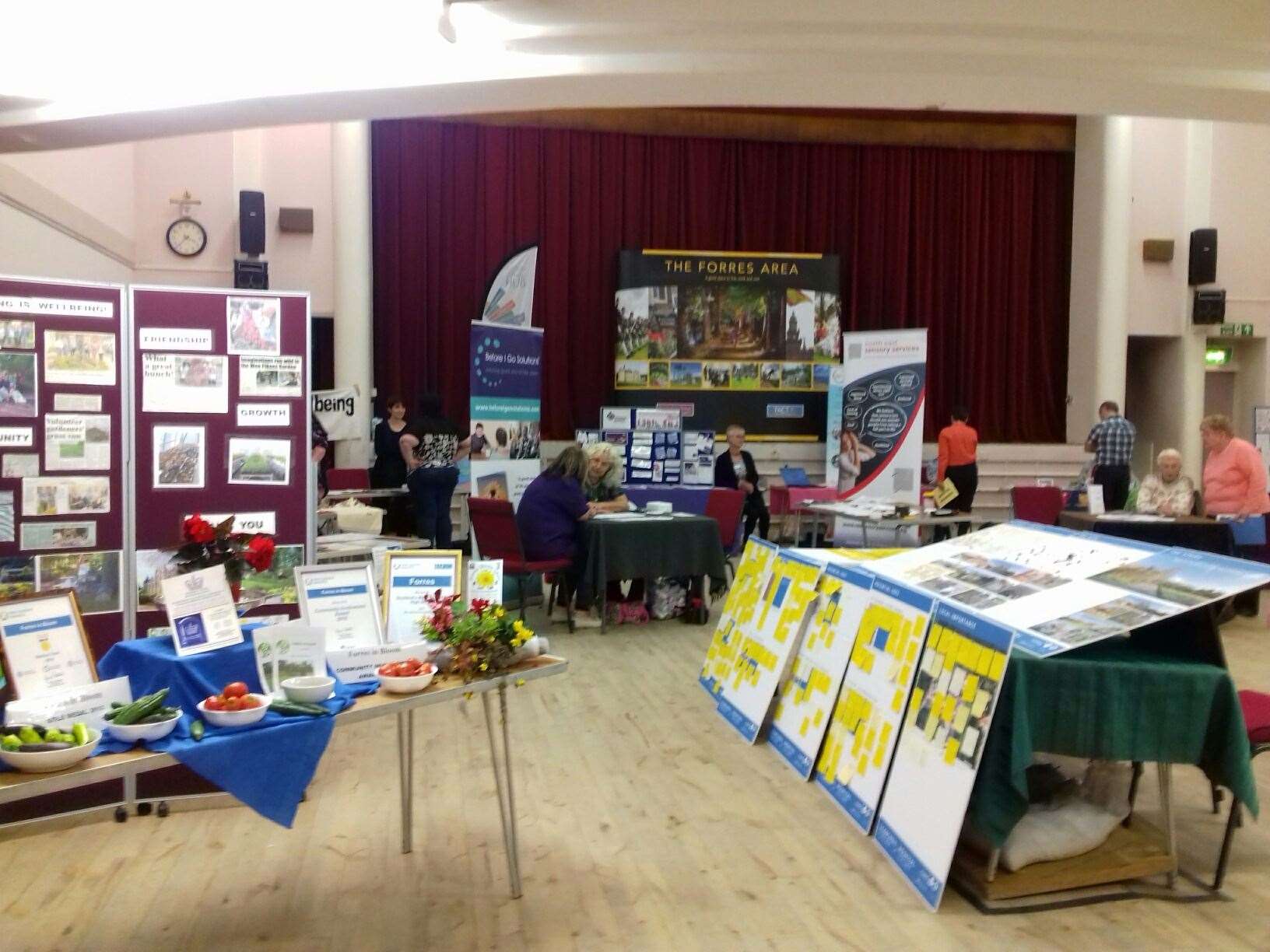 Information stalls at the town hall.
