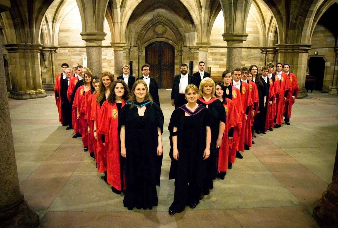 University of Glasgow Chapel Choir in the famous cloisters of the city campus.