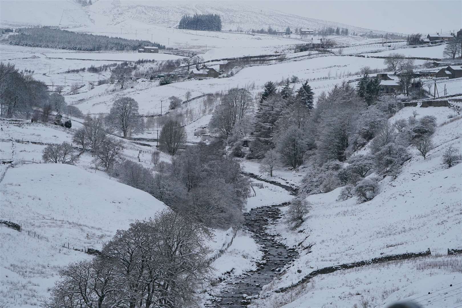 Snow covers hills near Kilhope, on the Northumberland/Durham border (Owen Humphreys/PA)