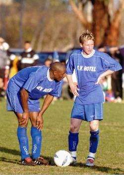 Australia is calling -Cans player Scotty Moore and Chris Ogboke kicking off for Shepperton Utd in 2004