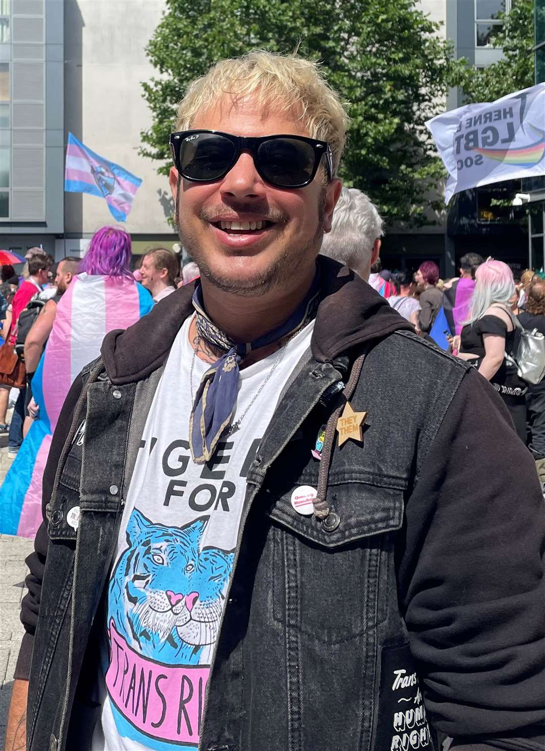 Co-founder of Trans Pride Brighton Fox Fisher takes part in the protest march in Brighton (PA)