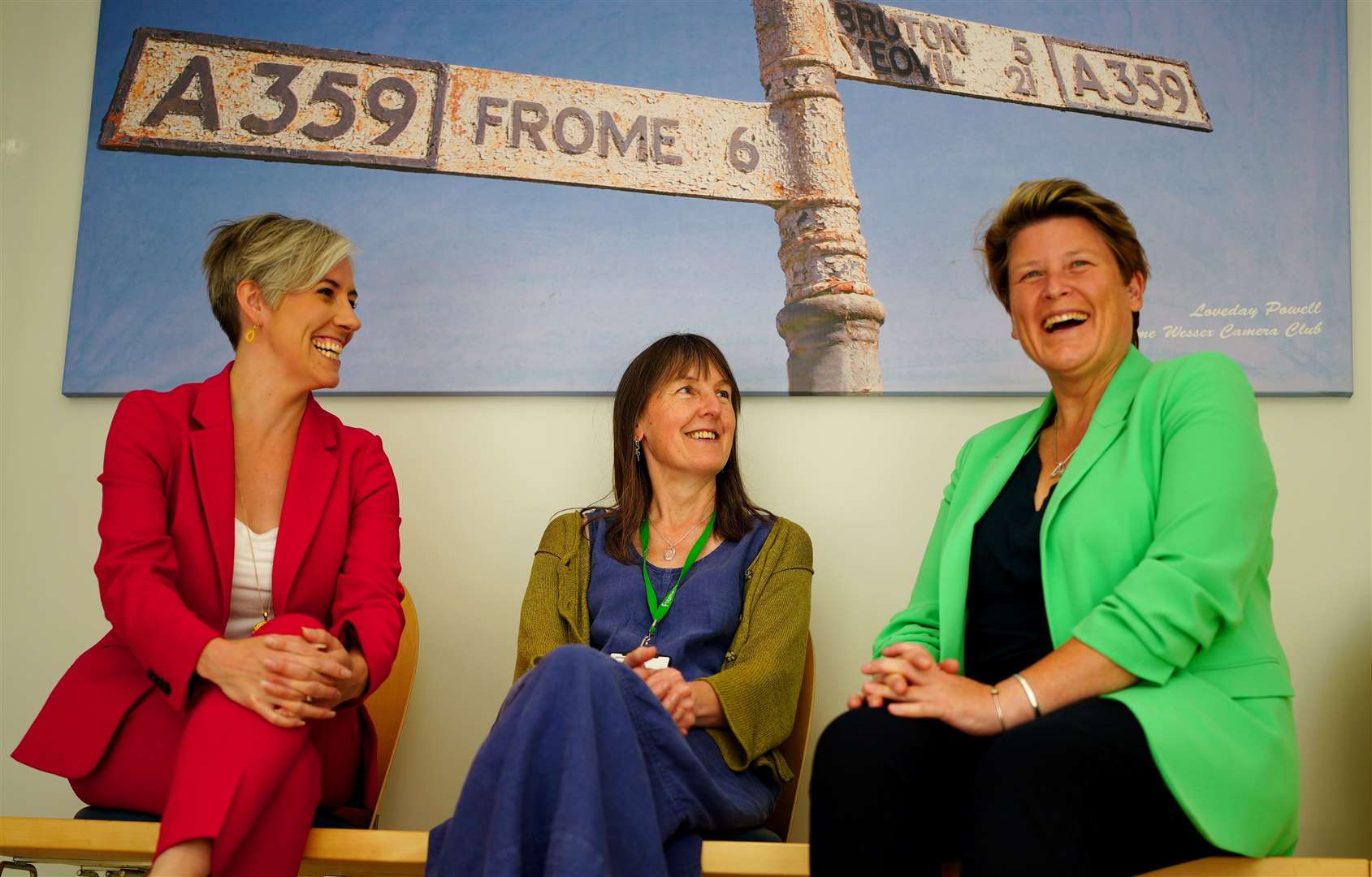 Sarah Dyke joins Lib Dem deputy leader Daisy Cooper and GP Dr Helen Kingston at the Frome Medical Centre in Frome (Ben Birchall/PA)