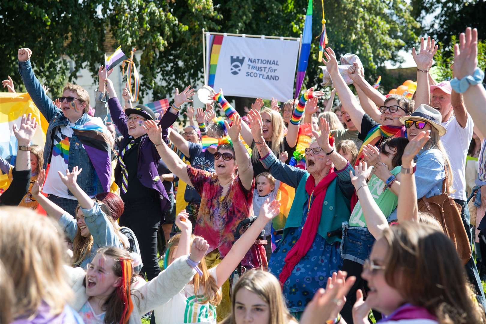 Crowds gathered on Market Green for Pride in Moray 2023. Picture: Daniel Forsyth