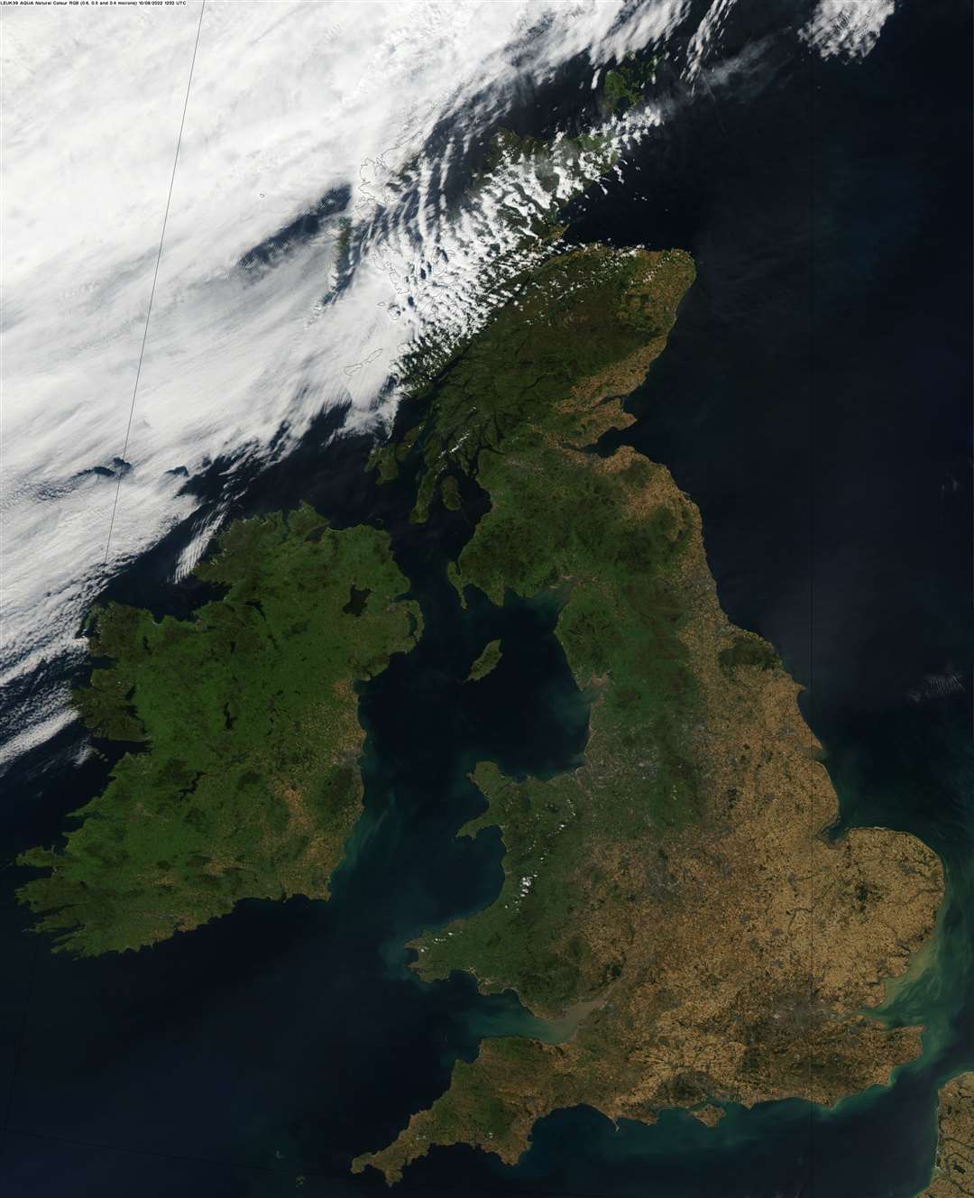 Satellite image showing the vast areas that have been affected by the prolonged dry conditions (Met Office/Crown Copyright/PA)