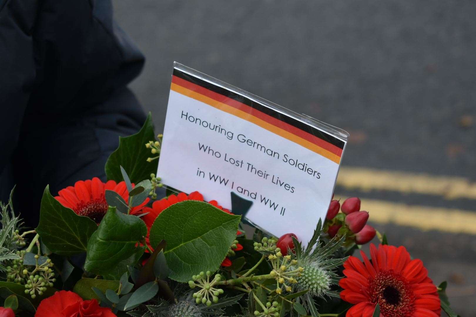 The wreath that was laid to remember German soldiers. Photo: Phil Coulby