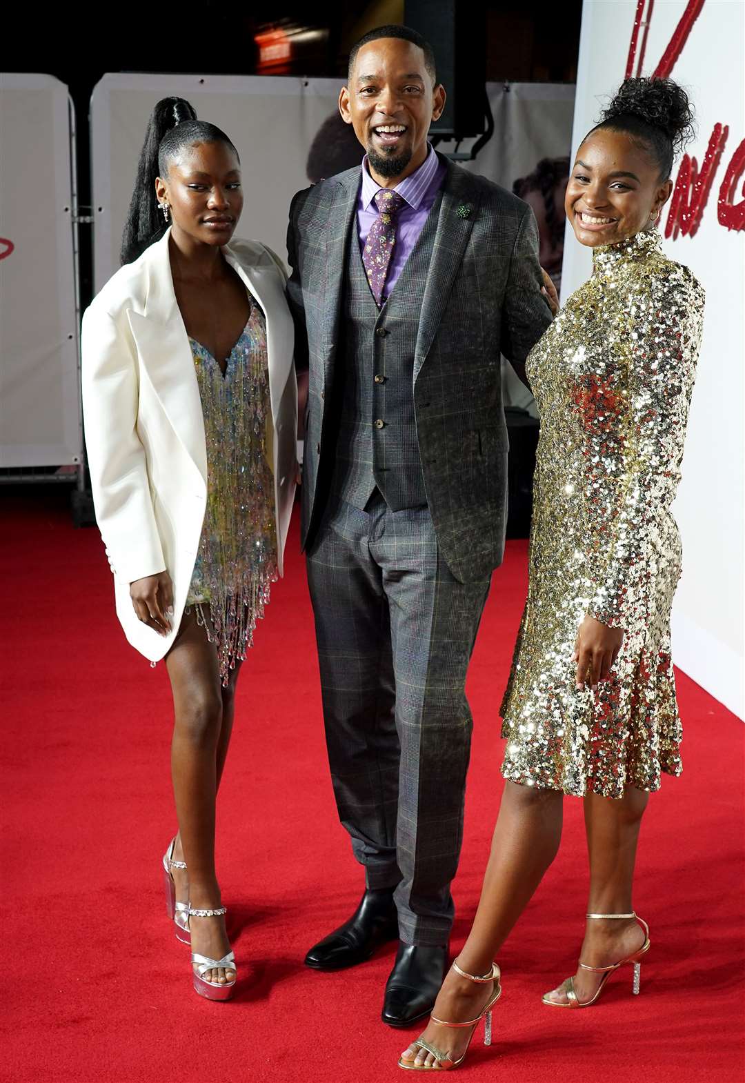 Saniyya Sidney, Will Smith and Demi Singleton arrives for a special screening of King Richard at the Curzon Mayfair cinema in London (Ian West/PA)