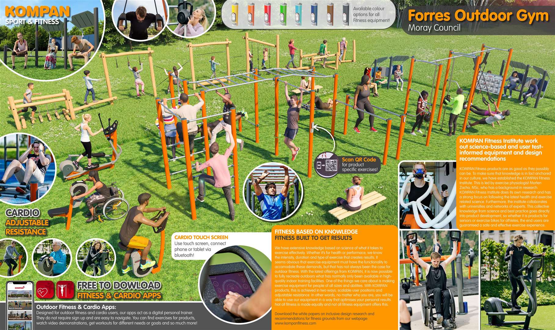 KOMPAN Forres outdoor gym - 3D presentation page one.