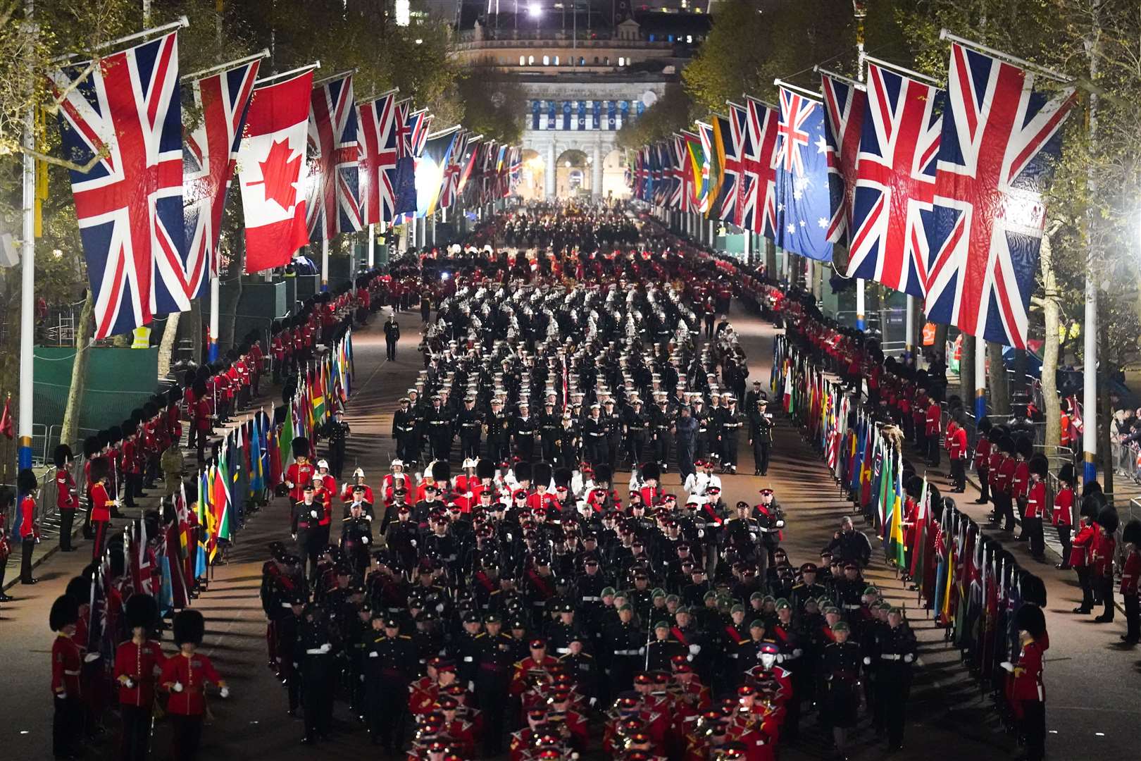 A night-time rehearsal in central London for the coronation (James Manning/PA)