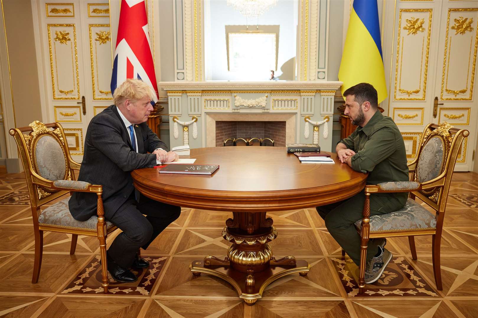 Ukrainian President Volodymyr Zelensky (right) meeting Prime Minister Boris Johnson (Ukrainian Presidential Press Office/PA).
