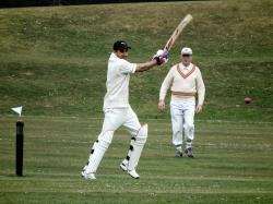 Forres batsman Pat Dhami in action at the crease on Saturday