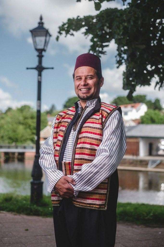 Khaled, a refugee from Syria, submitted a portrait of himself wearing Al-Arada Al-Shamiya – Syrian traditional clothing (UK for UNHCR/PA)