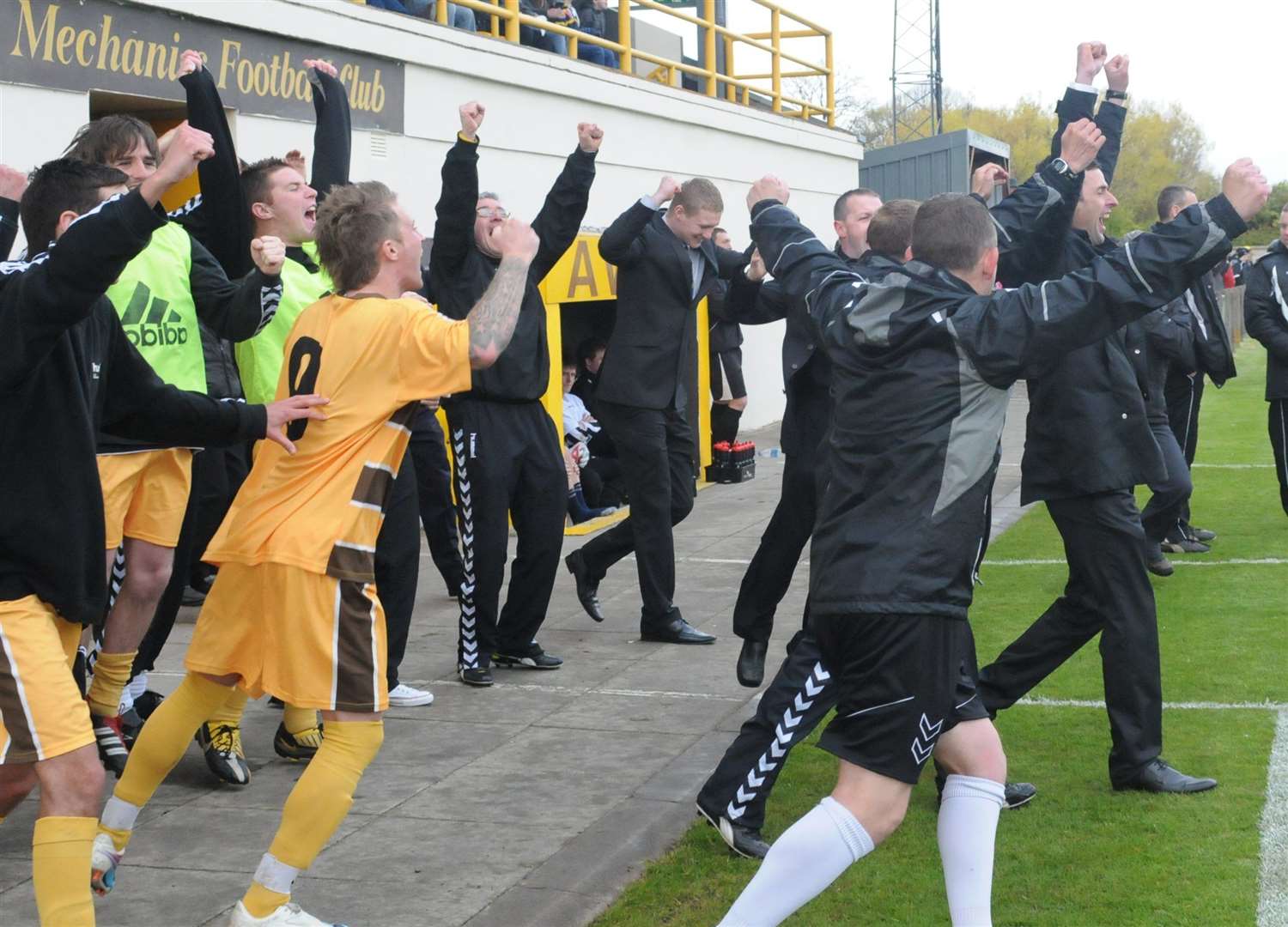 Joy and relief as the full-time whistle goes at Mosset Park. Picture: Eric Cormack