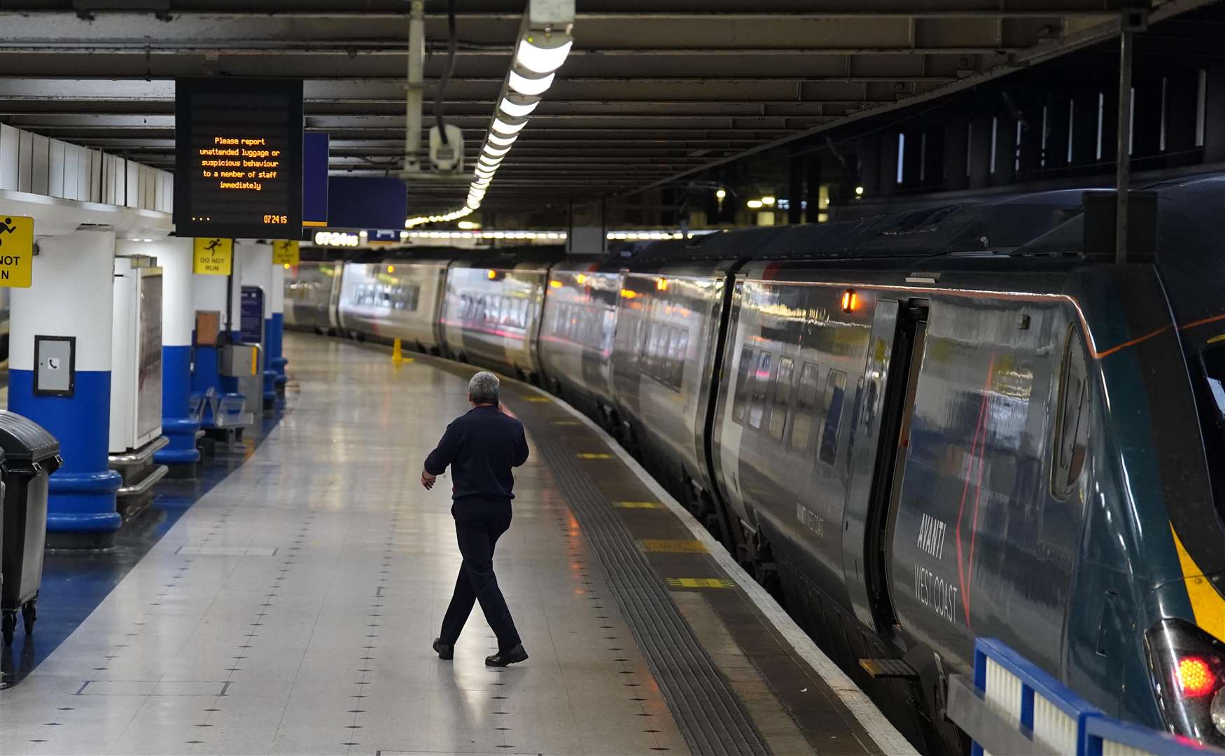 A quiet platform at London Euston train station during a rail strike (Stefan Rousseau/PA)