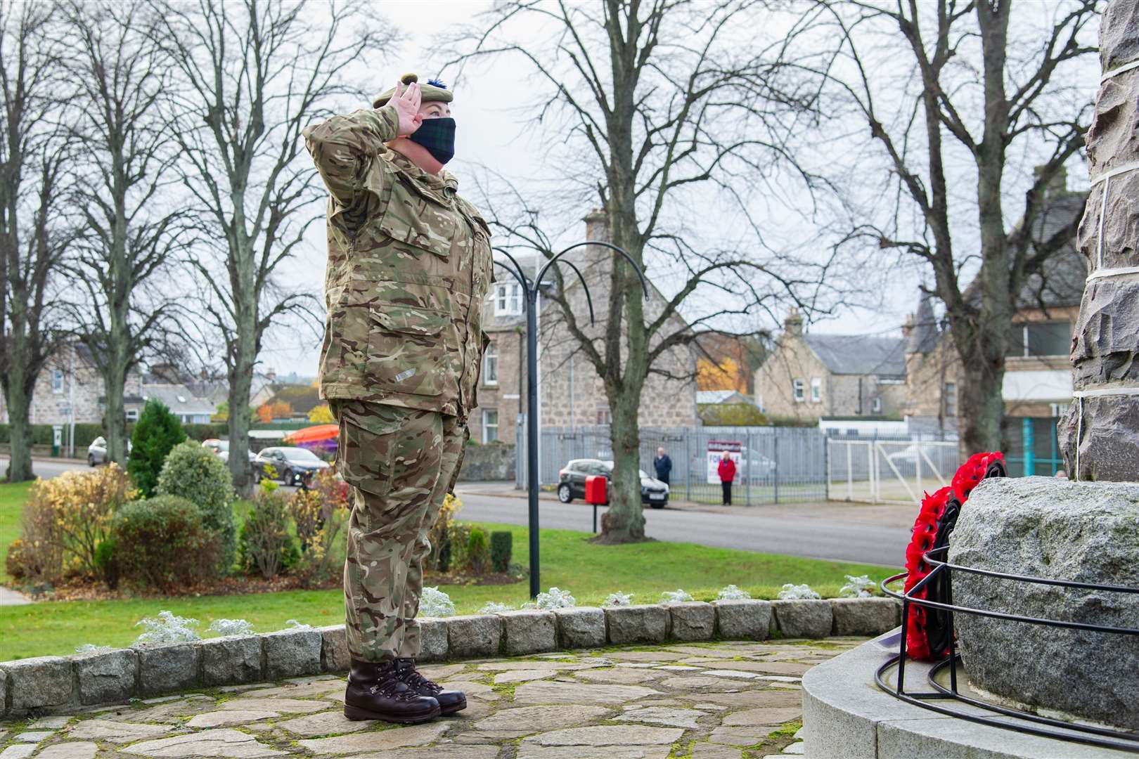 Forres Army Cadet Liz Allan lays a wreath...Remembrance Sunday 2020...Picture: Daniel Forsyth..