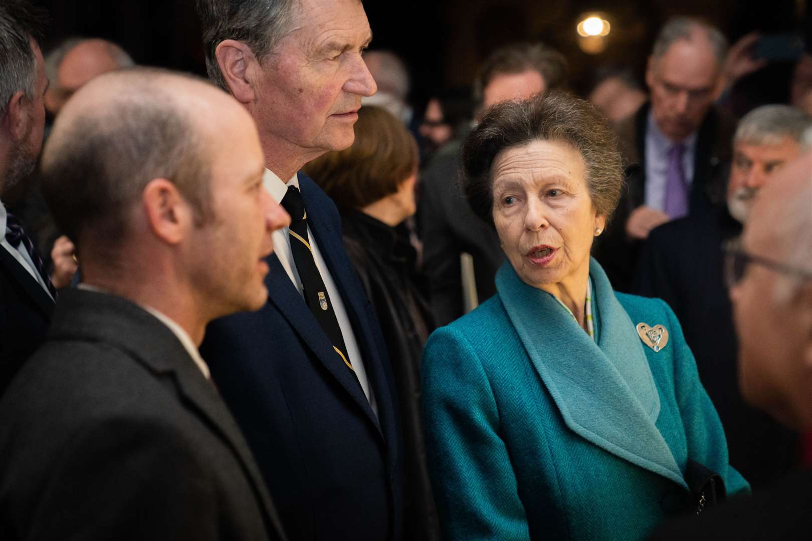 The Princess Royal meets stonemason Will Davies (left) after a service of dedication for the Ernest Shackleton memorial stone (James Manning/PA)