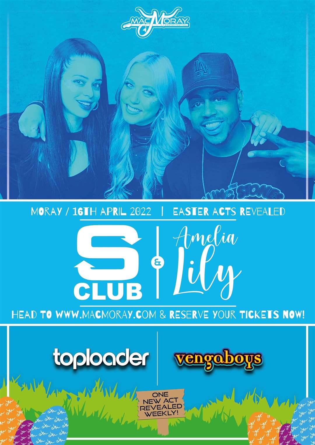 Original S Club 7 members Bradley McIntosh and Tina Barrett will be joined by X Factor finalist and Big Brother runner-up Amelia Lily at the MacMoray Family Easter Festival.