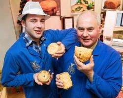 Ronnie Murdoch (right) and son Aiden with some of the award-winning savouries.