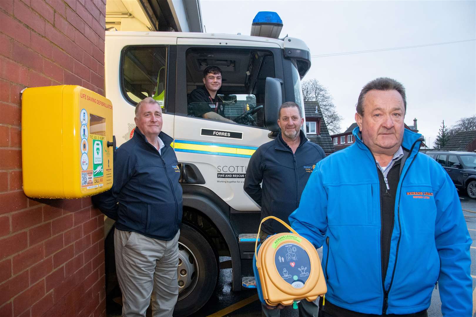 Don MacKenzie of Forres Rotary, Josh Gallacher from Forres Fire Station, Andy Wardley of Forres Rotary and Gordon McKAndie of Keiran’s Legacy.Pictures: Daniel Forsyth
