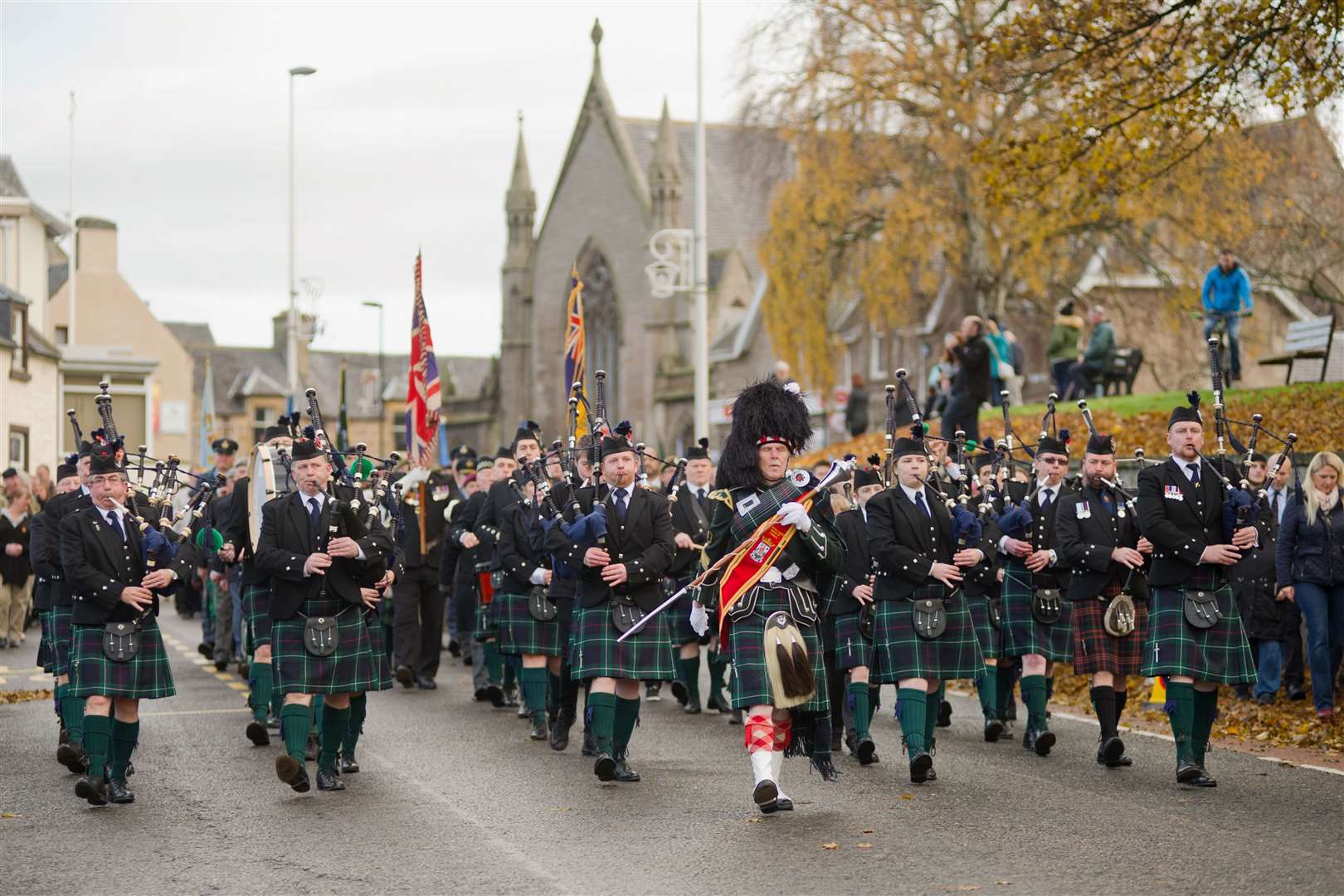 Forres and District Pipe Band will lead the Remembrance Sunday parade ahead of the wreath laying. Picture: Daniel Forsyth