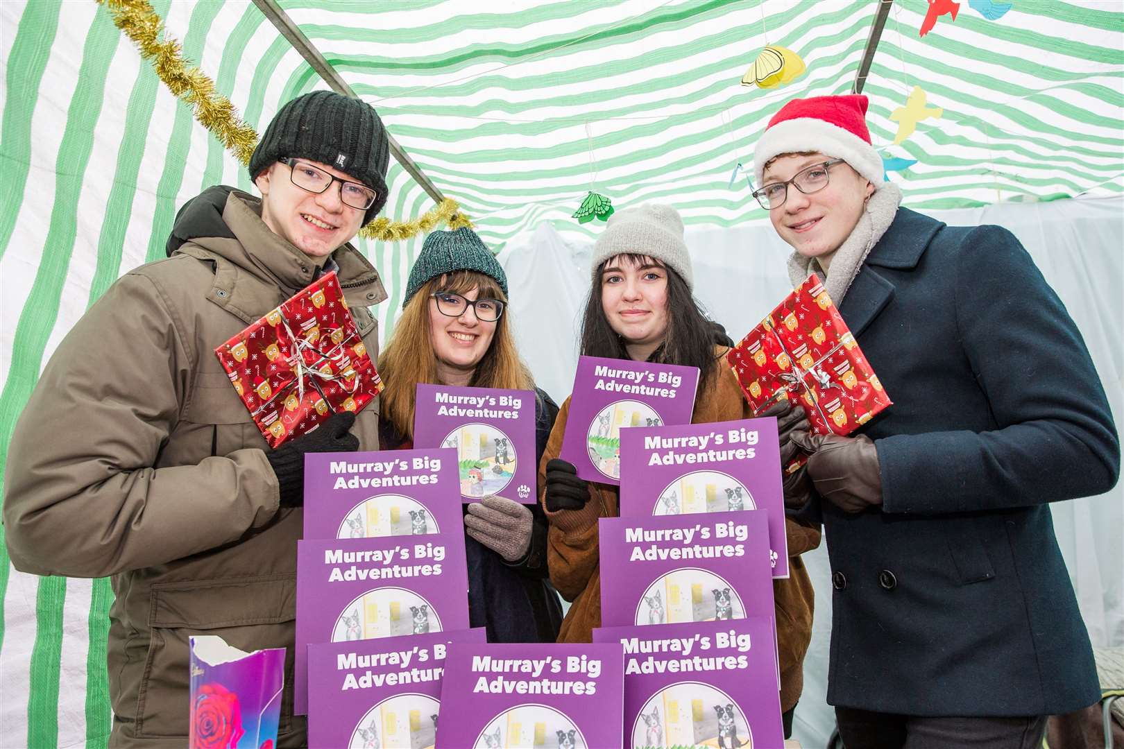 Forres Academy (l-r): Keelan Harvey, Laura Sutherland, Brogan Hunter, Liam Young Y.E.S. Christmas Market, Inverness.