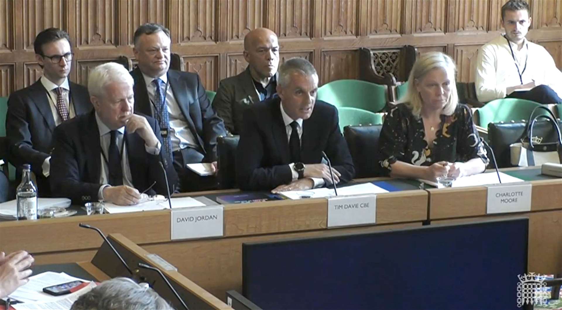 David Jordan, director of editorial policy at the BBC, Tim Davie, director-general of the BBC and Charlotte Moore, chief content officer at the BBC, appearing before the Culture, Media and Sport Committee (House of Commons/UK Parliament/PA)
