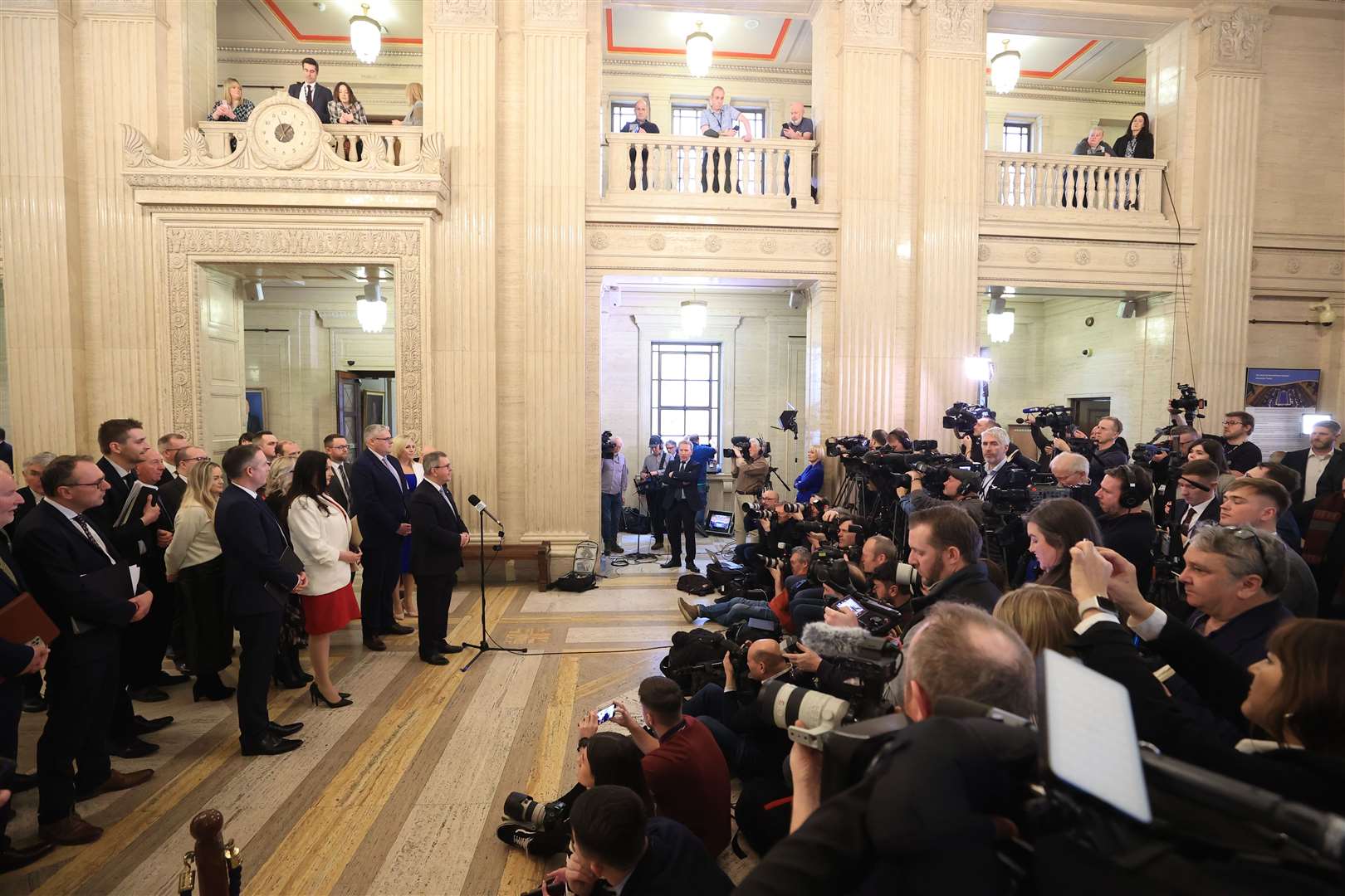 The media scrum in the Great Hall (Oliver McVeigh/PA)