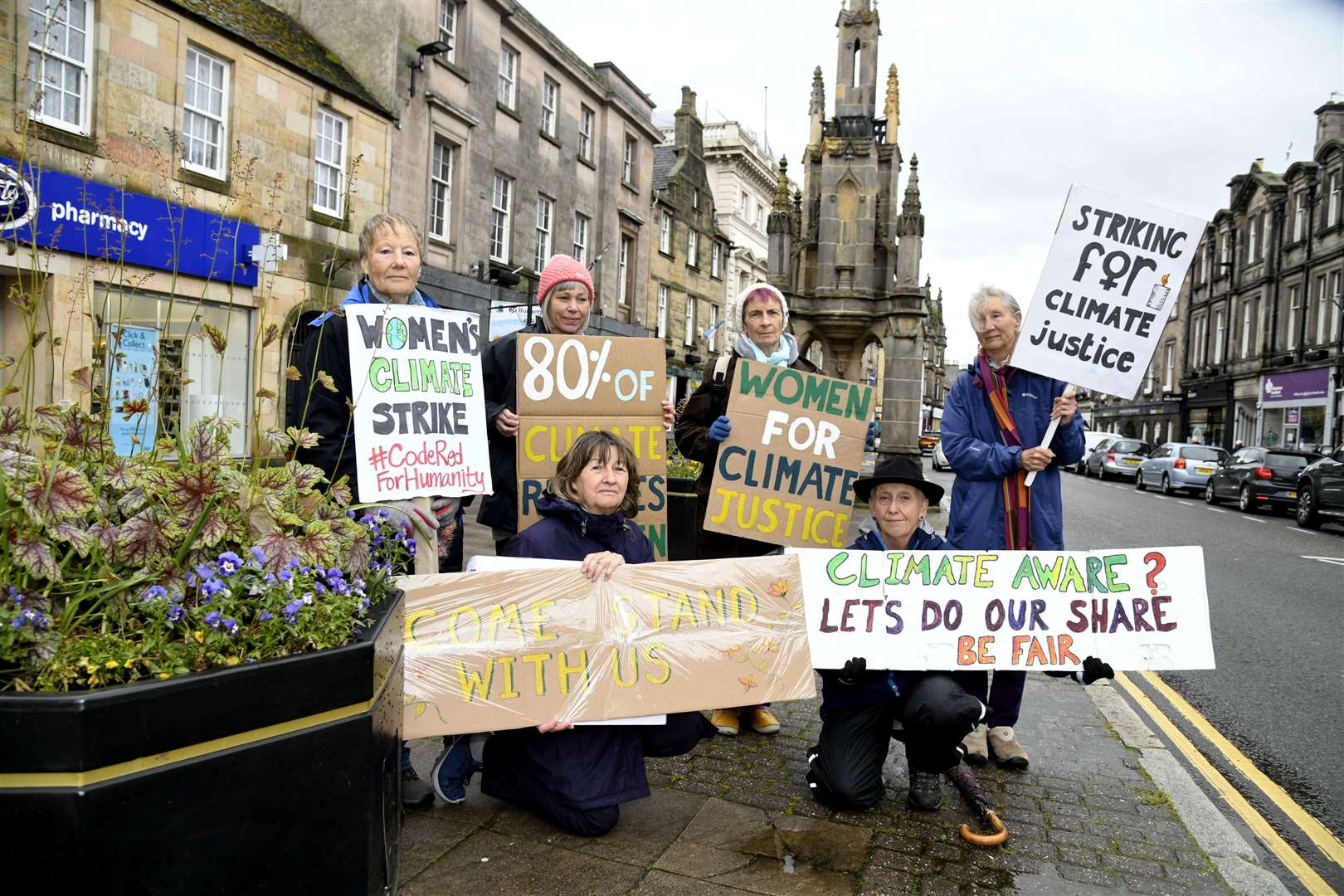 (From back left) Jane Gambrill, Rachel Winter, Frances Wardhaugh and Jane Combelic with Julia Tucknott (front left) and Debbie Raymont (front right) on a silent climate change protest. Picture: Becky Saunderson
